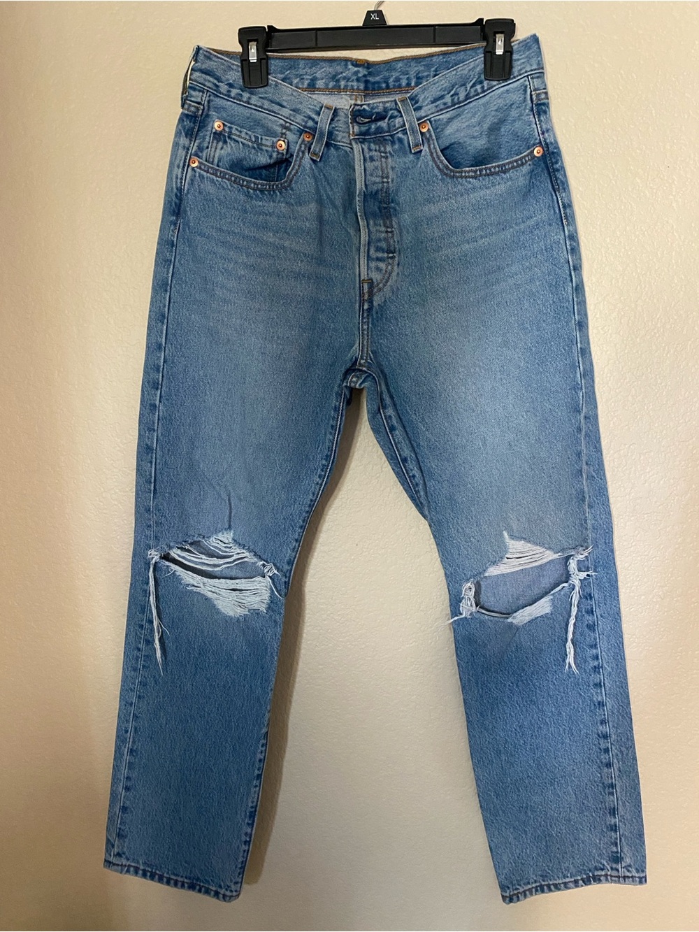 Levis 501 Distressed Ripped Jeans straight leg